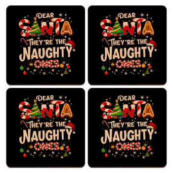 Dear santa they're the naughty , ΣΕΤ x4 Σουβέρ ξύλινα τετράγωνα plywood (9cm)