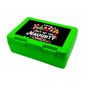 Dear santa they're the naughty , Children's cookie container GREEN 185x128x65mm (BPA free plastic)