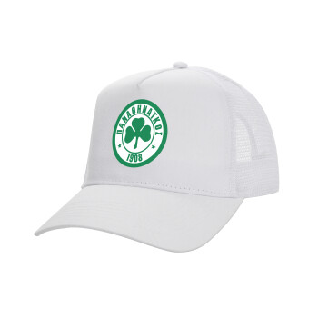 ΠΑΟ Παναθηναϊκός, Structured Trucker Adult Hat, with Mesh, WHITE (100% COTTON, ADULT, UNISEX, ONE SIZE)