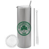 Eco friendly stainless steel Silver tumbler 600ml, with metal straw & cleaning brush