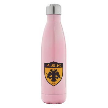ΑΕΚ, Metal mug thermos Pink Iridiscent (Stainless steel), double wall, 500ml