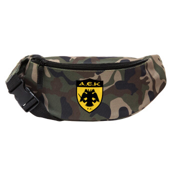 ΑΕΚ, Unisex waist bag (banana) in Jungle camouflage color with 2 pockets