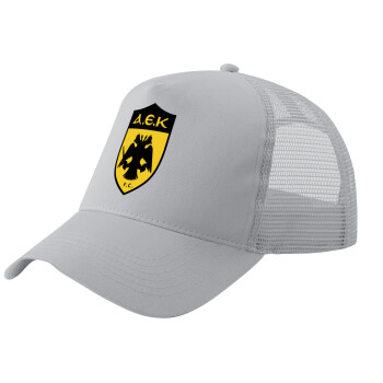 ΑΕΚ, Adult Structured Trucker Hat, with Mesh, GRAY (100% COTTON, ADULT, UNISEX, ONE SIZE)