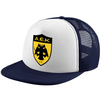 ΑΕΚ, Children's Soft Trucker Cap with Dark Blue/White Mesh (POLYESTER, CHILDREN, ONE SIZE)