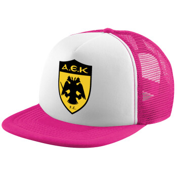 ΑΕΚ, Adult Soft Trucker Hat with Pink/White Mesh (POLYESTER, ADULT, UNISEX, ONE SIZE)