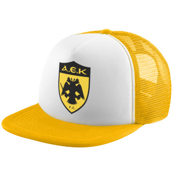 ΑΕΚ, Adult Soft Trucker Hat with Yellow/White Mesh (POLYESTER, ADULT, UNISEX, ONE SIZE)