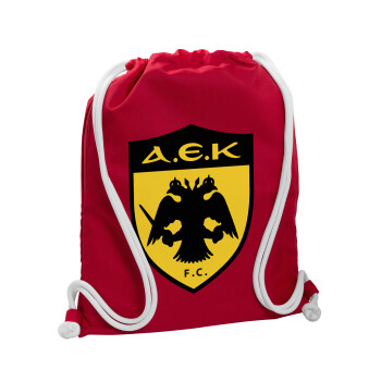 ΑΕΚ, Backpack pouch GYMBAG Red, with pocket (40x48cm) & thick cords