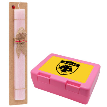 ΑΕΚ, Easter Set, children's snack container PINK & scented flat Easter candle (30cm) (PINK)