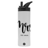 Metallic thermos bottle with straw & handle, stainless steel (Stainless steel 304), double-walled, 600ml.