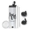 Travel Tumbler θερμό με διπλό καπάκι, μεταλλικό καλαμάκι και βούρτσα καθαρισμού (Ανωξείδωτο 304 Food grade, BPA free, 600ml)