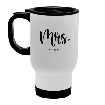 Mr & Mrs (Mrs), Stainless steel travel mug with lid, double wall white 450ml