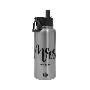 Mr & Mrs (Mrs), Metal mug thermo Silver with Straw and Spout Lid (Stainless steel), double wall, 950ml