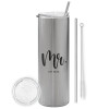 Eco friendly stainless steel Silver tumbler 600ml, with metal straw & cleaning brush