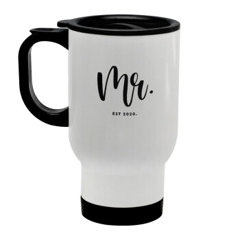Mr & Mrs (Mr), Stainless steel travel mug with lid, double wall white 450ml