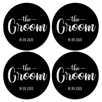 Groom & Bride (Groom), SET of 4 round wooden coasters (9cm)