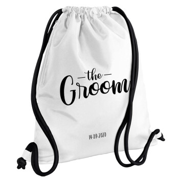 Groom & Bride (Groom), Τσάντα πλάτης πουγκί GYMBAG λευκή, με τσέπη (40x48cm) & χονδρά κορδόνια