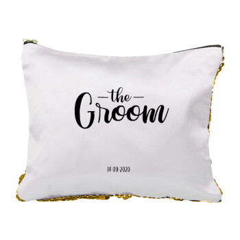 Groom & Bride (Groom), Sequin Gold Pouch Cosmetic Bag