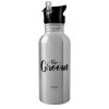 Water bottle Silver with straw, stainless steel 600ml