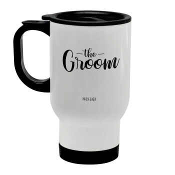 Groom & Bride (Groom), Stainless steel travel mug with lid, double wall white 450ml