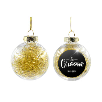 Groom & Bride (Groom), Transparent Christmas tree ball ornament with gold filling 8cm