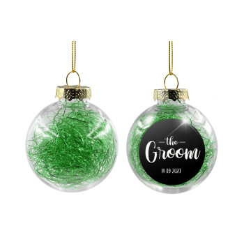 Groom & Bride (Groom), Transparent Christmas tree ball ornament with green filling 8cm