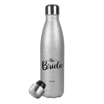 Groom & Bride (Bride), Metallic Glitter Silver Thermos Flask (Stainless steel), double-walled, 500ml