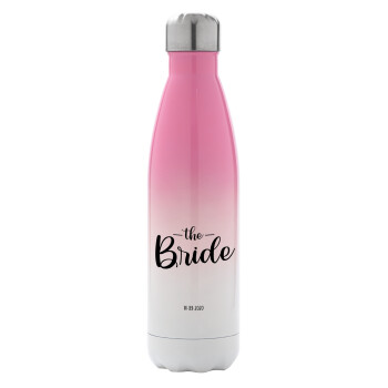 Groom & Bride (Bride), Μεταλλικό παγούρι θερμός Ροζ/Λευκό (Stainless steel), διπλού τοιχώματος, 500ml