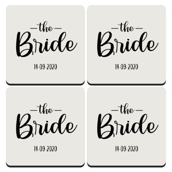 Groom & Bride (Bride), ΣΕΤ 4 Σουβέρ ξύλινα τετράγωνα (9cm)