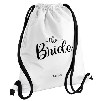 Groom & Bride (Bride), Τσάντα πλάτης πουγκί GYMBAG λευκή, με τσέπη (40x48cm) & χονδρά κορδόνια