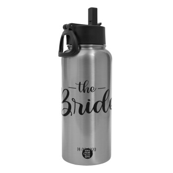 Groom & Bride (Bride), Metal mug thermo Silver with Straw and Spout Lid (Stainless steel), double wall, 950ml