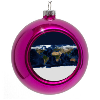 Earth map, Purple Christmas tree ornament bauble 8cm