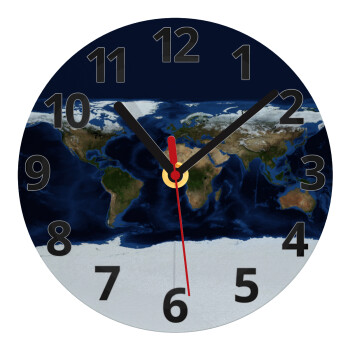 Earth map, Ρολόι τοίχου γυάλινο (20cm)