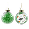 Transparent Christmas tree ball ornament with green filling 8cm