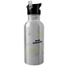 Water bottle Silver with straw, stainless steel 600ml