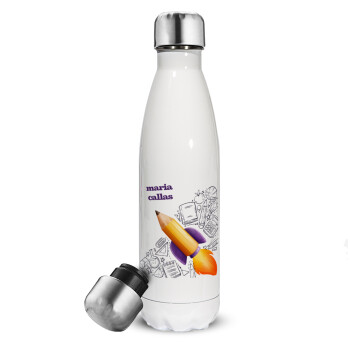 Back to school rocket pencil, Metal mug thermos White (Stainless steel), double wall, 500ml