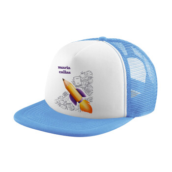 Back to school rocket pencil, Child's Soft Trucker Hat with Blue/White Mesh (POLYESTER, CHILD, ONE SIZE)