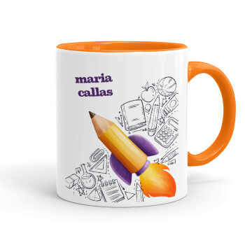 Back to school rocket pencil, Mug colored orange, ceramic, 330ml