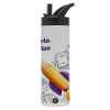 Metallic thermos bottle with straw & handle, stainless steel (Stainless steel 304), double-walled, 600ml.