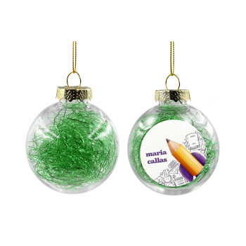 Back to school rocket pencil, Transparent Christmas tree ball ornament with green filling 8cm