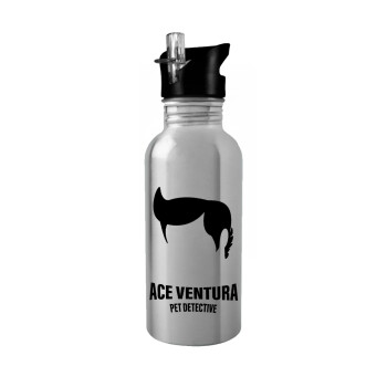 Ace Ventura Pet Detective, Water bottle Silver with straw, stainless steel 600ml