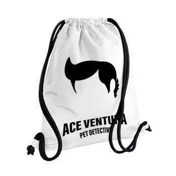 Ace Ventura Pet Detective, Τσάντα πλάτης πουγκί GYMBAG λευκή, με τσέπη (40x48cm) & χονδρά κορδόνια