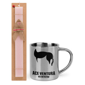 Ace Ventura Pet Detective, Easter Set, metallic thermal cup (300ml) & aromatic flat Easter candle (30cm) (PINK)