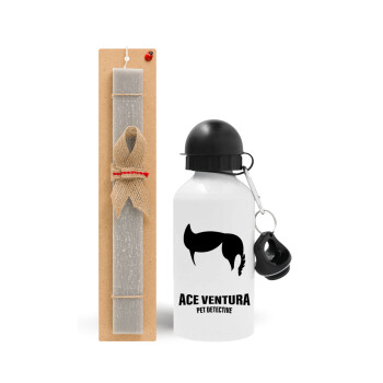 Ace Ventura Pet Detective, Easter Set, metallic aluminum water bottle (500ml) & aromatic flat Easter candle (30cm) (GRAY)