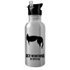 Water bottle Silver with straw, stainless steel 600ml