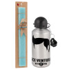 Easter Set, metallic silver aluminum water bottle (500ml) & scented flat Easter candle (30cm) (TURQUOISE)