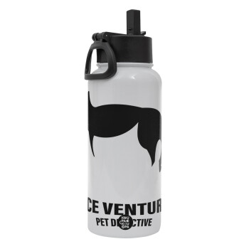 Ace Ventura Pet Detective, Metal mug thermo White with Straw and Spout Lid (Stainless steel), double wall, 950ml