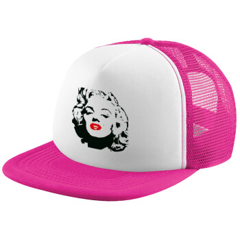 Merilin, Adult Soft Trucker Hat with Pink/White Mesh (POLYESTER, ADULT, UNISEX, ONE SIZE)