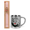 Easter Set, metallic thermal cup (300ml) & aromatic flat Easter candle (30cm) (PINK)