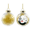 Transparent Christmas tree ball ornament with gold filling 8cm