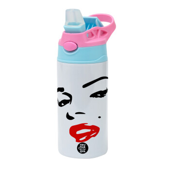 Marilyn Monroe, Children's hot water bottle, stainless steel, with safety straw, Pink/BlueCiel (360ml) BPA FREE